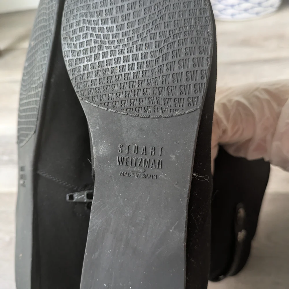 Stuart Weitzman Black Suede Wedge Boots with Buckle - Size 6